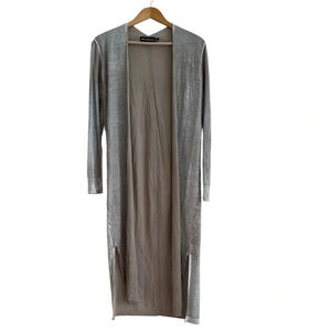 525 America Small Longline Cardigan Tan Gray Thin Knit Open Sweater